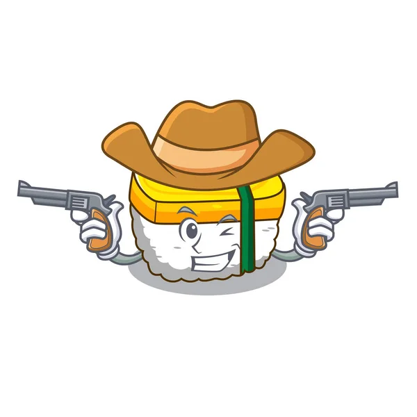 Cowboy Tamago Sushi Geïsoleerd Een Mascotte Vectorillustratie — Stockvector