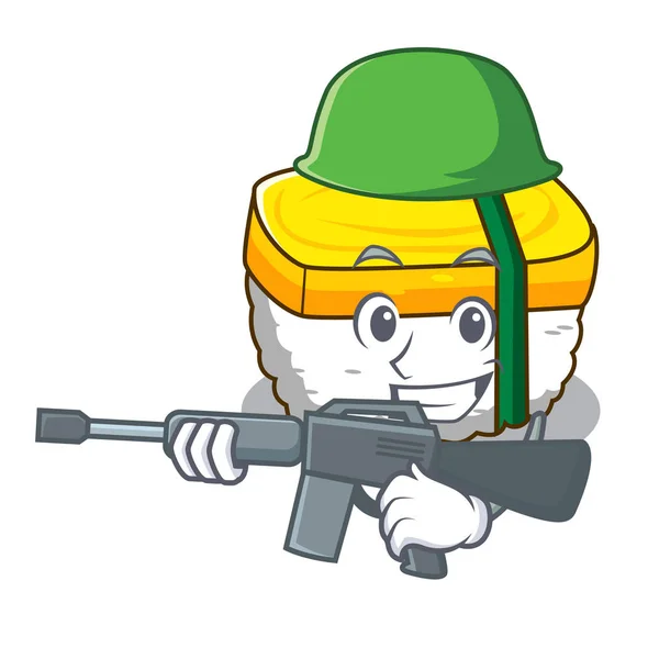 Army Tamago Sushi Isolated Mascot Vector Illustration — Stock Vector