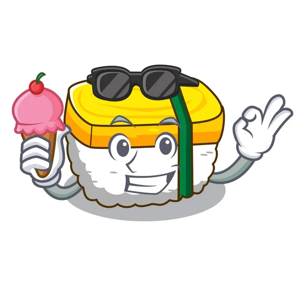 Ice Cream Tamago Sushi Jídlo Japonské Kreslené Vektorové Ilustrace — Stockový vektor