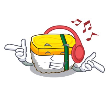 Şeklin çizgi film vektör çizim dinleme müzik tamago suşi