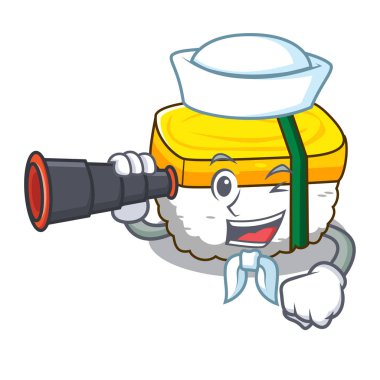 Denizci bir şekil karikatür vektör çizim dürbün tamago suşi ile