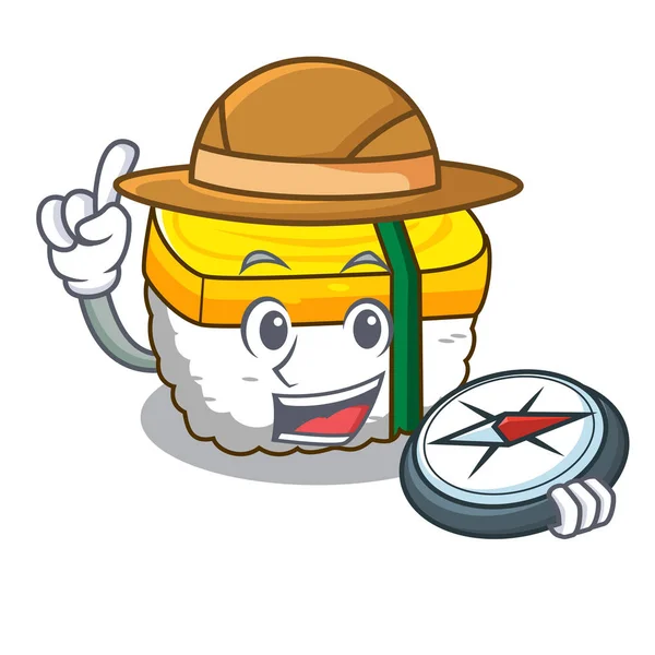 Explorer Tamago Sushi Shape Cartoon Vector Illustration — Stock Vector