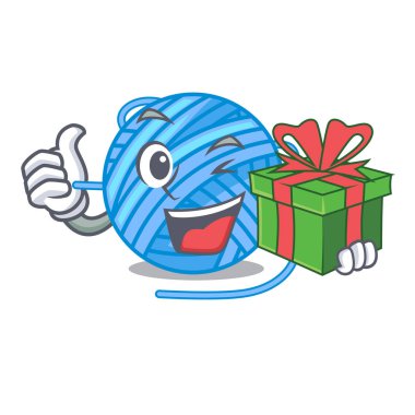 Hediye topu iplik yün ile İğne işi karakter vektör çizim