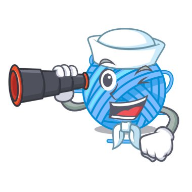 Denizci ile dürbün topu iplik yün dikiş karakter vektör çizim içinde