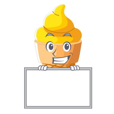 Tahta kaşık muz dondurma karikatür vektör çizim ile sırıtarak