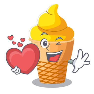 Kalp muzlu dondurma ile şekil karikatür vektör çizim