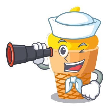 Denizci şekli çizgi film vektör çizim dürbün muzlu dondurma ile