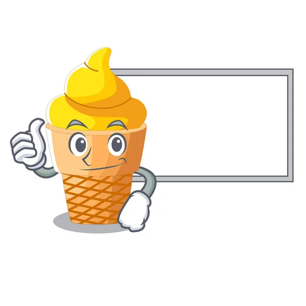 拇指与板勺子香蕉冰淇淋与卡通向量例证 — 图库矢量图片