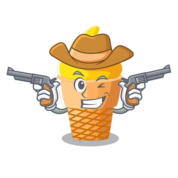 牛仔勺子香蕉冰淇淋与卡通矢量插图 — 图库矢量图片