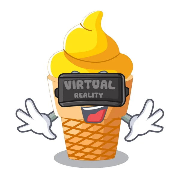 Realtà Virtuale Banana Gelato Forma Cartone Animato Vettoriale Illustrazione — Vettoriale Stock