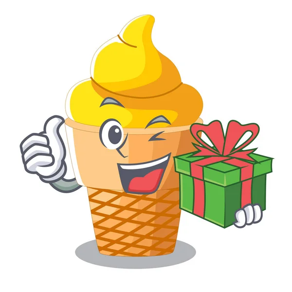 Gift Banana Ice Cream Shape Cartoon Vector Illustration — Stock Vector