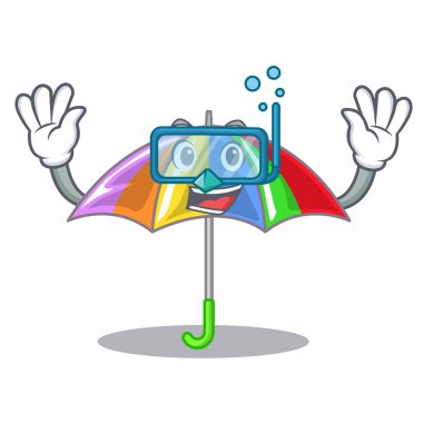 Bir maskot vektör illüstrasyon izole dalış gökkuşağı şemsiye