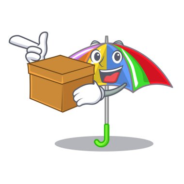 Bir maskot vektör illüstrasyon izole kutusu gökkuşağı şemsiye ile