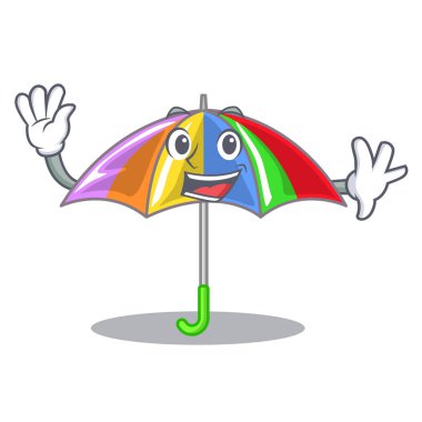 Gökkuşağı şemsiye bir maskot vektör illüstrasyon izole sallayarak