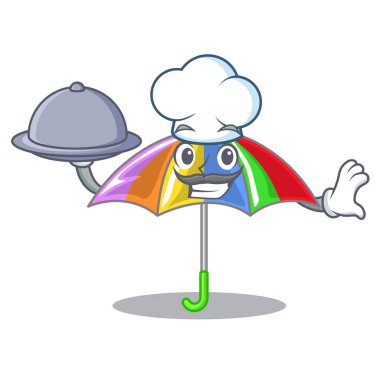Şef ile gıda gökkuşağı şemsiye vektör çizim eğlenceli chracter içinde