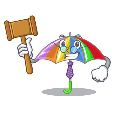 Yağmur şemsiye gökkuşağı karikatür vektör çizim ile oynarken Yargıç