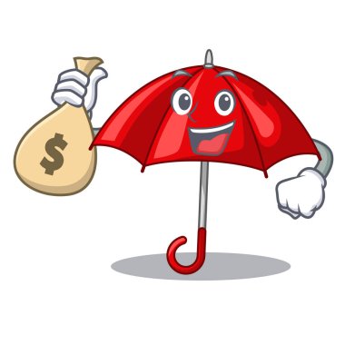 Para çantası şemsiye bir karakter güzel kırmızı ile vektör çizim