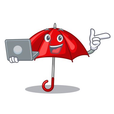 Dizüstü şemsiye bir karakter güzel kırmızı ile vektör çizim