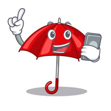 Telefon şemsiye bir karakter güzel kırmızı ile vektör çizim
