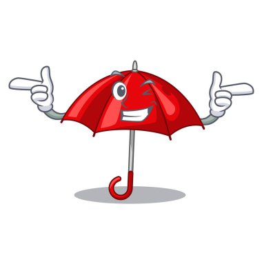 Bir maskot vektör illüstrasyon izole kırmızı şemsiye wink