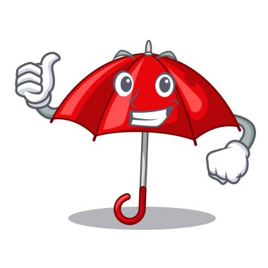 Başparmak yukarıya bir maskot vektör illüstrasyon izole kırmızı şemsiye
