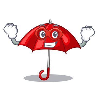 Süper kahraman kırmızı şemsiye bir maskot vektör illüstrasyon izole