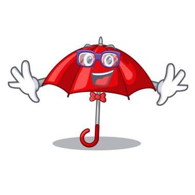 Bir maskot vektör illüstrasyon izole geek kırmızı şemsiye