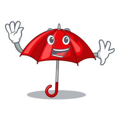 Bir maskot vektör illüstrasyon izole kırmızı şemsiye sallayarak