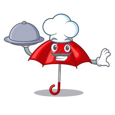 Şef gıda kırmızı şemsiye ile çizgi film şekil vektör çizim kadar yaktı