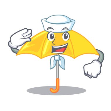 Bir maskot vektör illüstrasyon izole denizci sarı şemsiye
