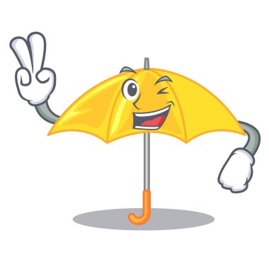 İki parmak şemsiye şekli çizgi film vektör resimde sarı