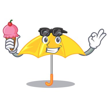 Dondurma şemsiye ile bir şekil karikatür vektör çizim sarı