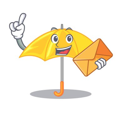 Bir şeklin çizgi film vektör çizim sarı zarf şemsiye ile