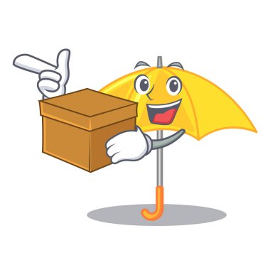 Bir şeklin çizgi film vektör çizim sarı kutu şemsiye ile