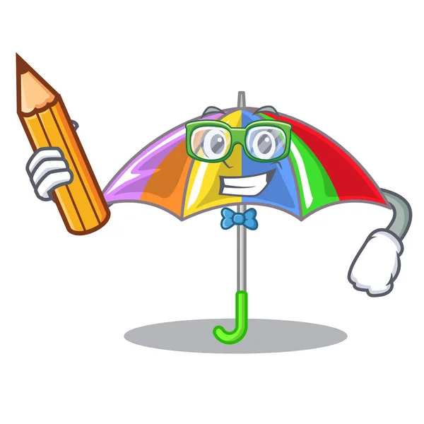 Student Rainbow Umbrella Isolated Mascot Vector Illustration — Stock Vector