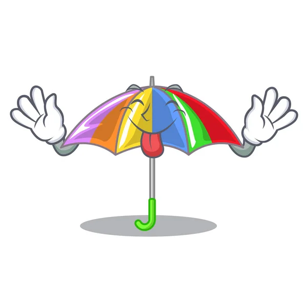 Tongue Out Playing Rain Umbrella Rainbow Cartoon Vector Illustration — Stock Vector
