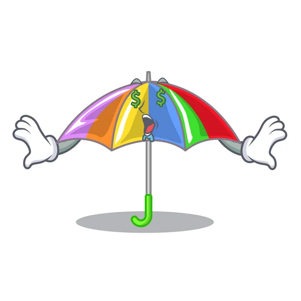 Geld Auge Spielt Regen Mit Regenschirm Regenbogen Cartoon Vektor Illustration — Stockvektor