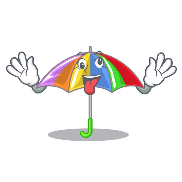 Crazy Playing Rain Umbrella Rainbow Cartoon Vector Illustration — Stock Vector