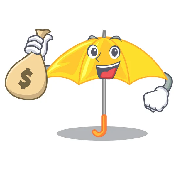 Money Bag Yellow Umbrella Isolated Mascot Vector Illustration — Stock Vector