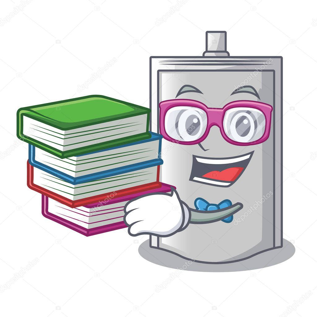 Student with book packaging for crackers isolation cartoon product vector illustration