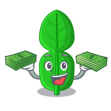 Bir karakter komik vektör çizim ile para bergamot yaprak