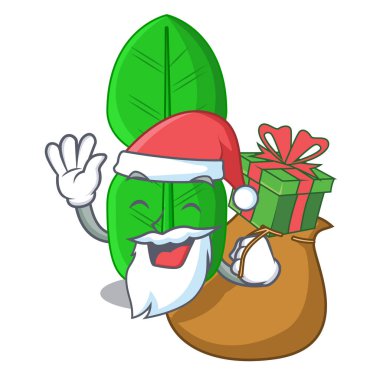 Noel Baba hediye bergamot yaprak karikatür makinadan bir vektör çizim ile