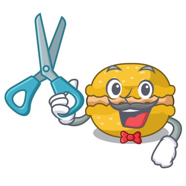 Kuaför muz macarons bir maskot vektör illüstrasyon izole