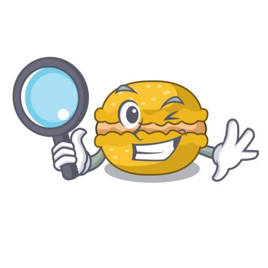 Dedektif muz macarons şekli bir çizgi film vektör çizim kek