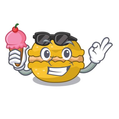 Dondurmalı muz macarons şekli bir çizgi film vektör çizim kek.