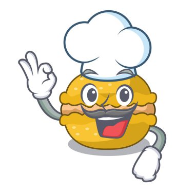 Şef muz macarons şekli bir çizgi film vektör çizim kek