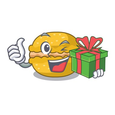 Hediye macarons muz ile karakter komik vektör çizim içinde