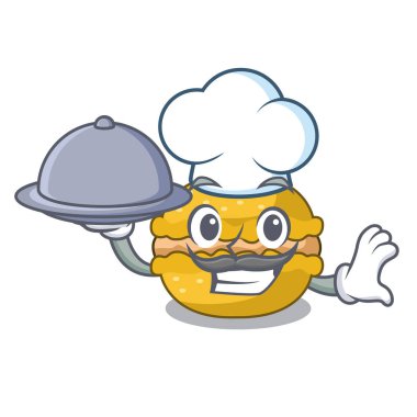 Şef gıda macarons muz üzerinde karakter komik vektör çizim ile