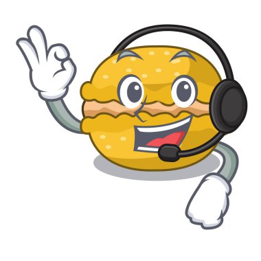 Kulaklık macarons muz şeklinde bir çizgi film vektör çizim