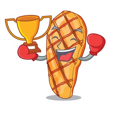 Boks kazanan tavuk göğsü isoslated maskotu vektör çizim üzerinde ızgara